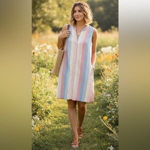 Melissa Nepton Striped Pally Dress 100% Cotton Size Large Canadian Designer